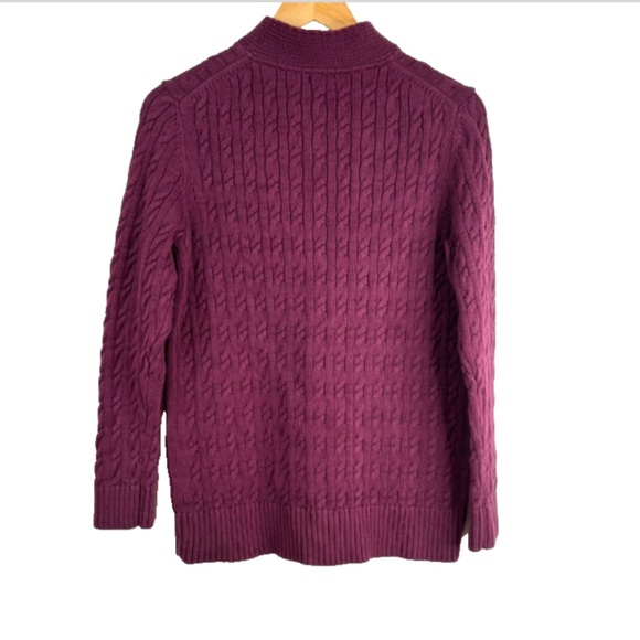 LL Bean Cable Knit Cardigan M Christmas Burgundy Preppy Granny Fisherman Cottage - Picture 3 of 9